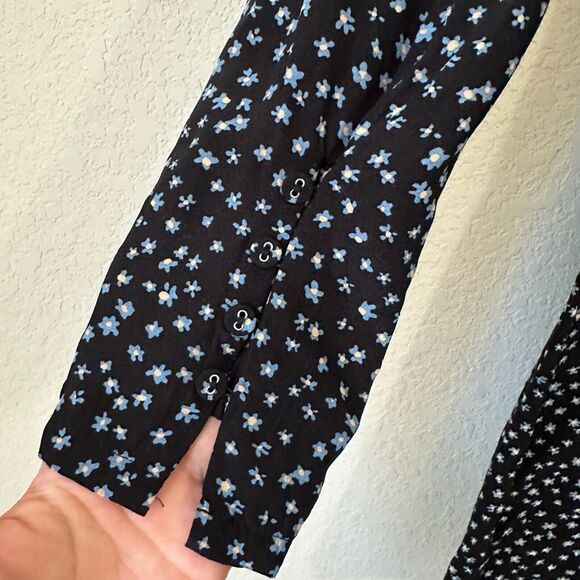 MADEWELL Seamed Long Sleeve Mini Dress in True Black Ditsy Floral - Picture 6 of 15